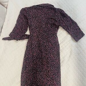Rebecca Taylor Purple Midi Dress with 3/4 Bishop Sleeves and Cowl Neck